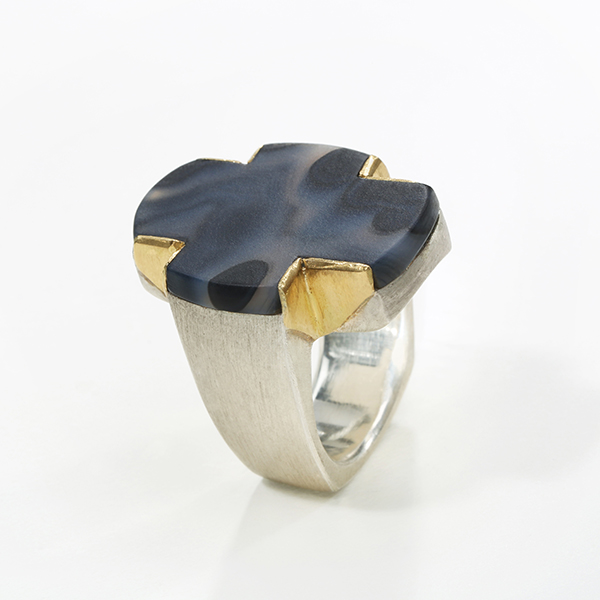 Ring Unikat Silber, Gold, Achat, mattiert