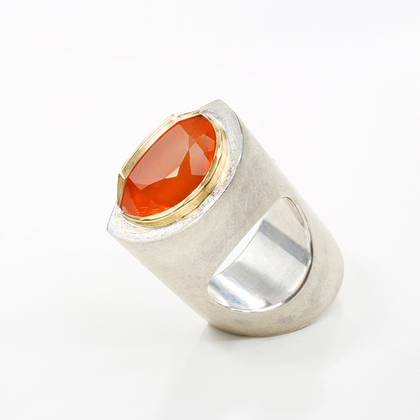 Ring Unikat  Silber, Gold, Feueropal